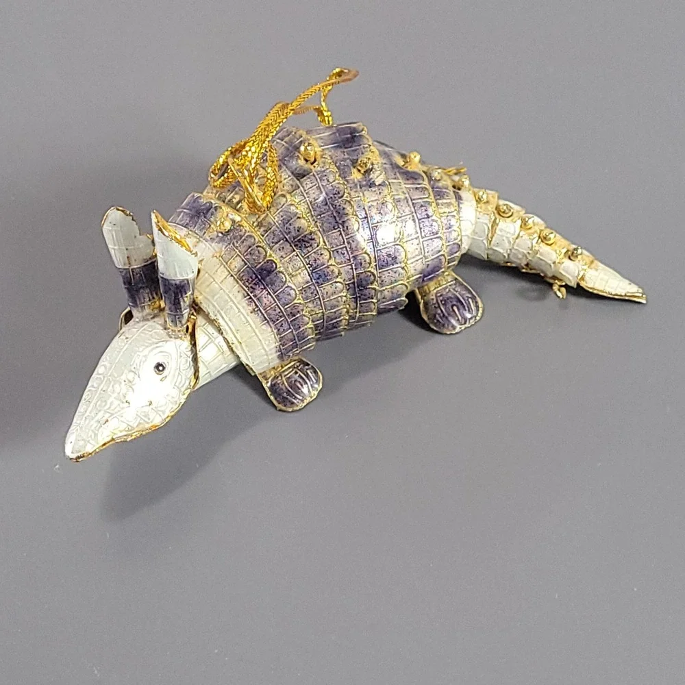 Armadillo Articulated Enamel Ornament Purple Gold Cloisonne Style Texas